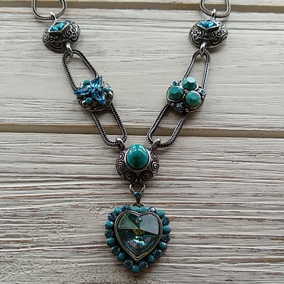 Aqua Swarovski Crystal/Turq SP ❤️ NECKLACE - Picture 6 of 8